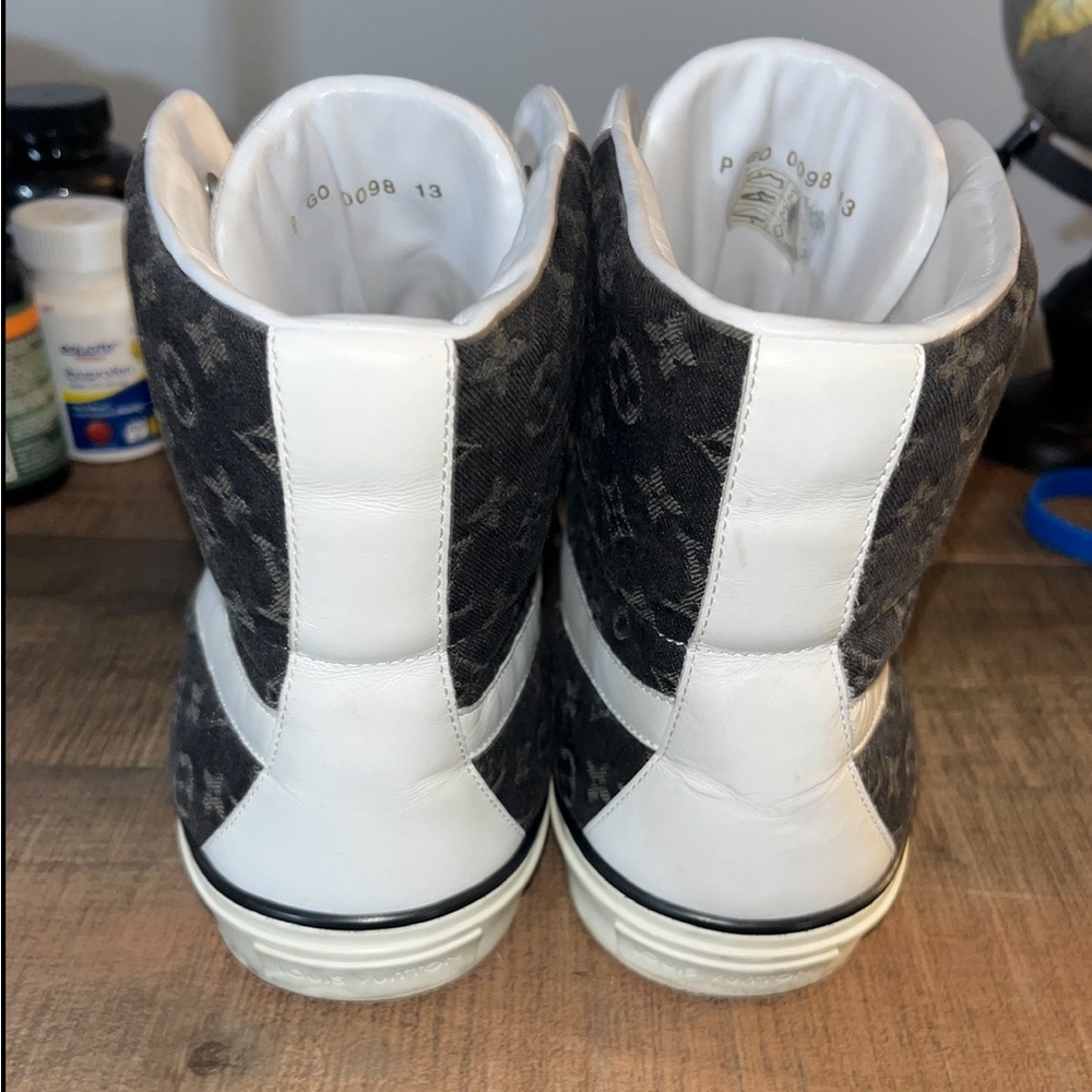 Louis Vuitton Black Denim Monogram White Leather High Sneakers - Picture 7 of 10